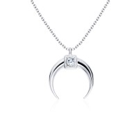 Crescent Moon CZ Silver Necklace SPE-3534